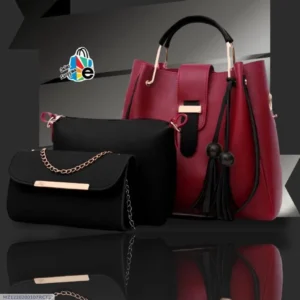 3 Pcs Women's Leather Plain Hand Bag Set