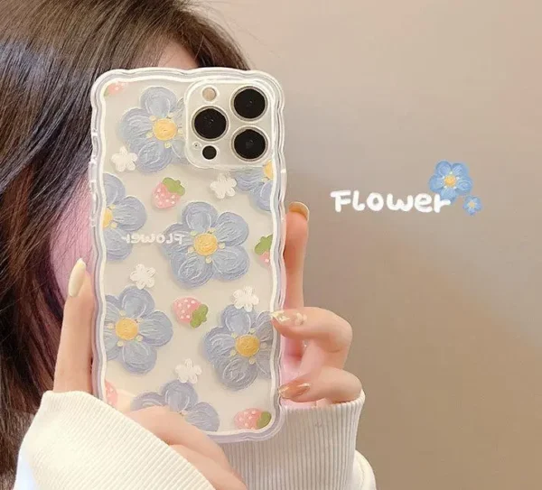 iPhone Back Cover Only - Flower Design, Blue